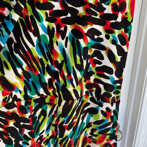 Chaus Faux Wrap Dress Low V Neck Colorful L - Picture 12 of 13